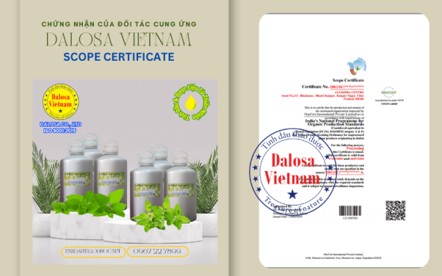 Chứng Nhận Organic Của Đối Tác Cung Ứng Cho Dalosa Việt Nam