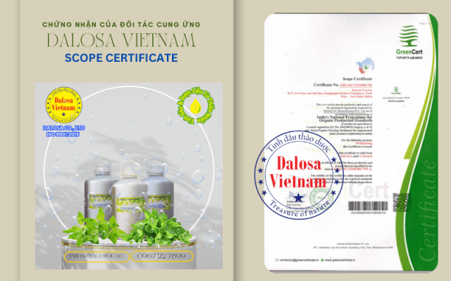 Chứng Nhận Organic Của Đối Tác Cung Ứng Cho Dalosa Việt Nam