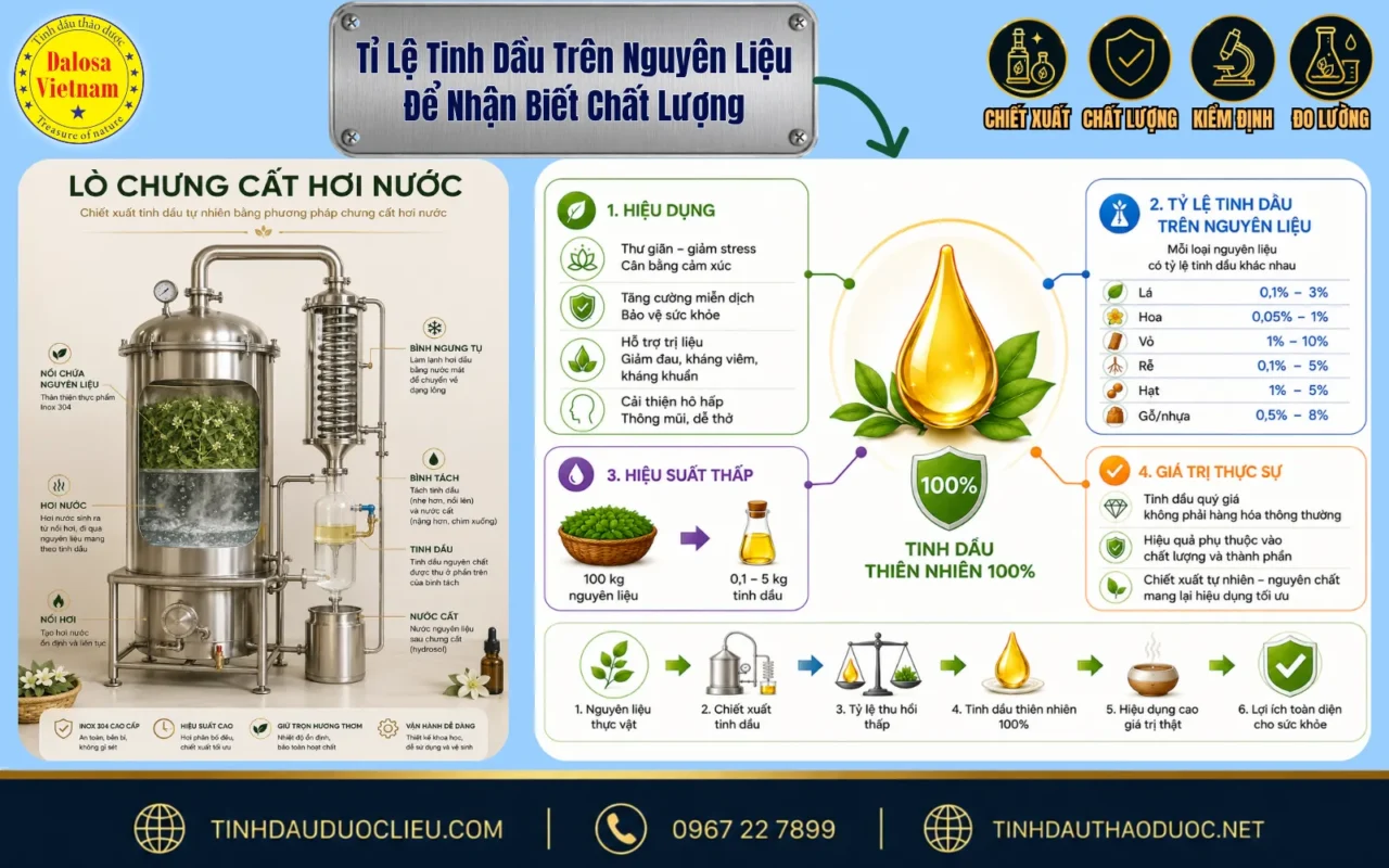 tỉ lệ tinh dầu trên nguyên liệu để nhận biết chất lượng