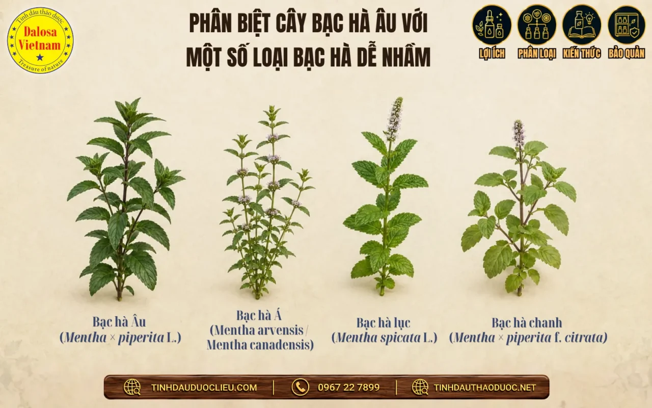 Tổng hợp 11 Cách Gọi Khác Của Tinh Dầu Bạc Hà Âu 2 Phân biệt Bạc hà Âu với Bạc hà Á, Bạc hà lục và Bạc hà chanh.