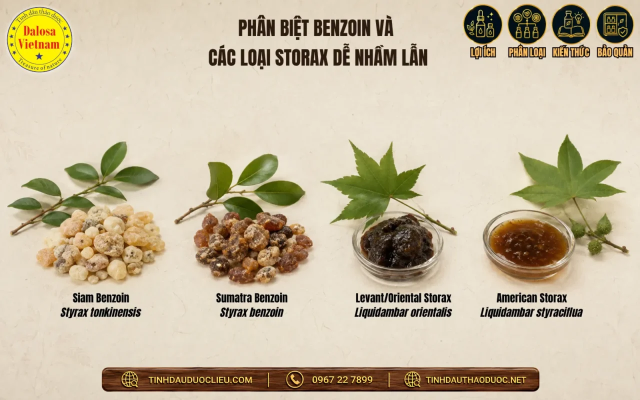 Phân biệt Siam Benzoin, Sumatra Benzoin, Oriental Storax và American Storax