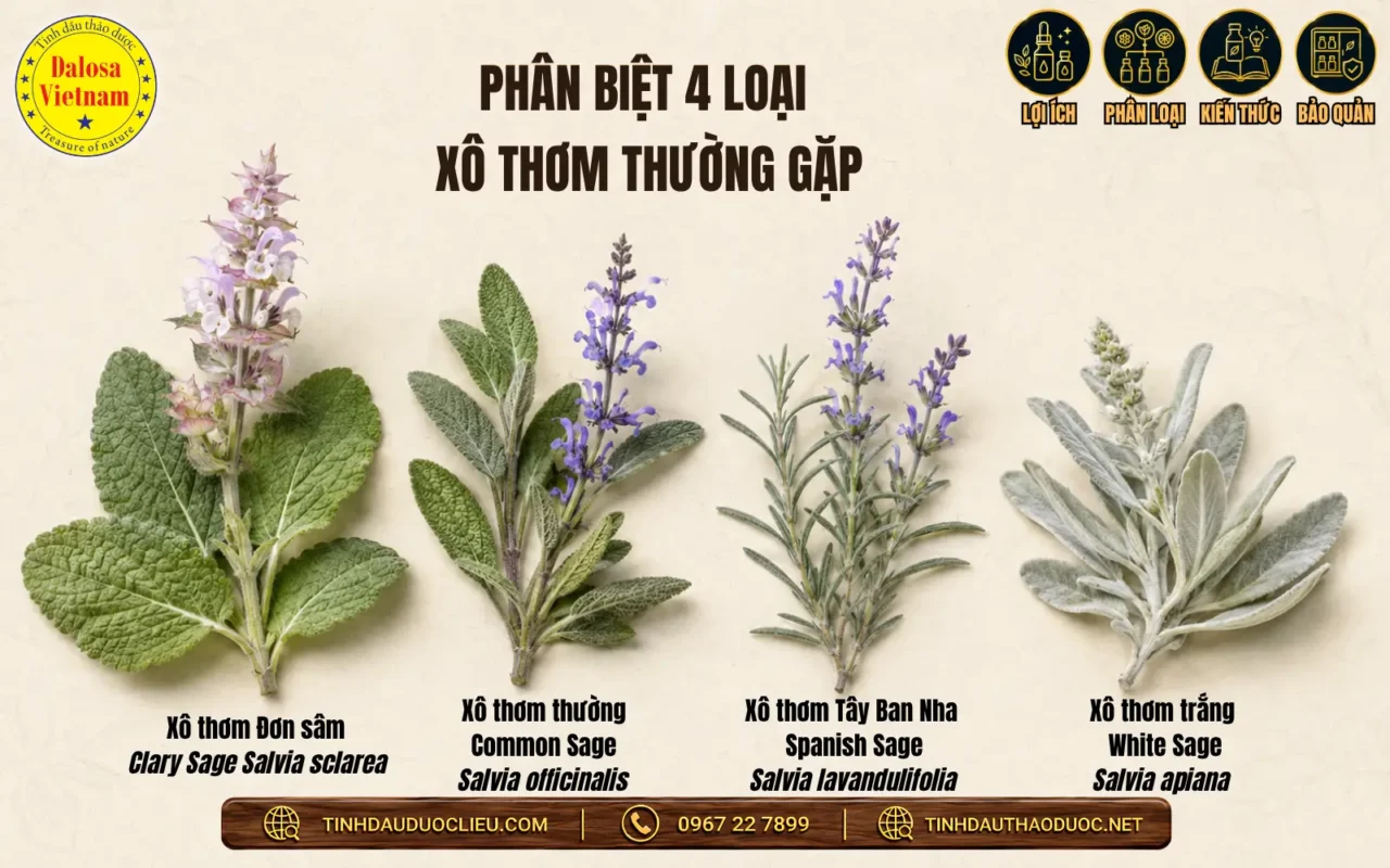 Phân biệt Xô thơm Đơn sâm, Xô thơm thường, Spanish Sage và White Sage
