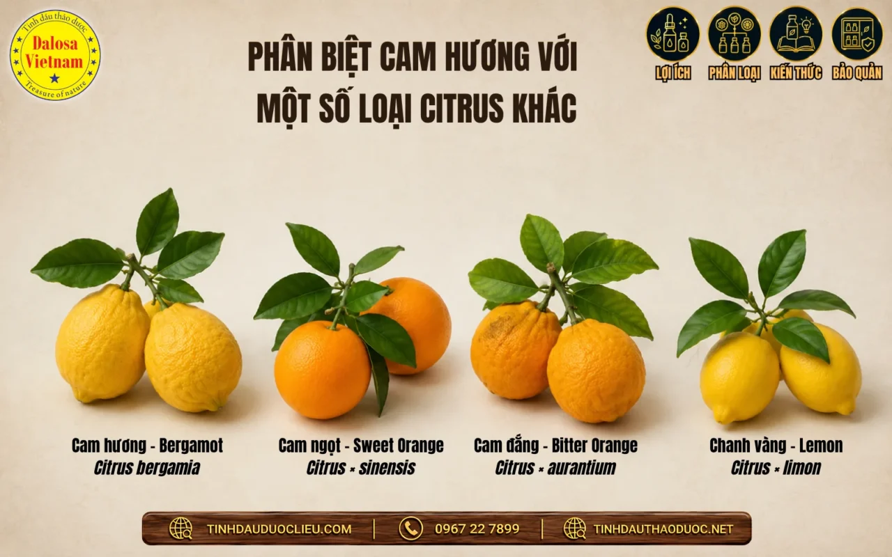 Phân biệt Cam hương với Cam ngọt, Cam đắng và Chanh vàng