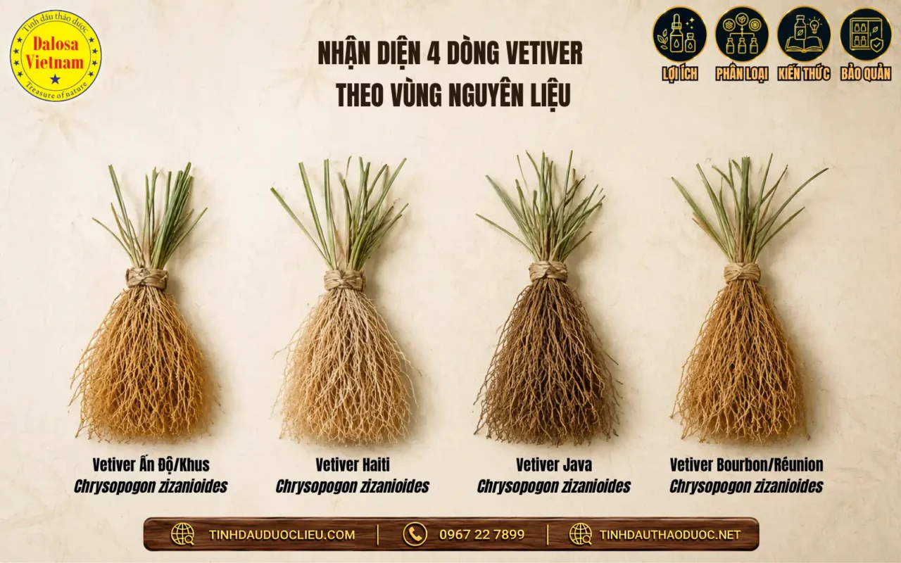 Phân loại Vetiver Ấn Độ, Haiti, Java và Bourbon theo vùng nguyên liệu
