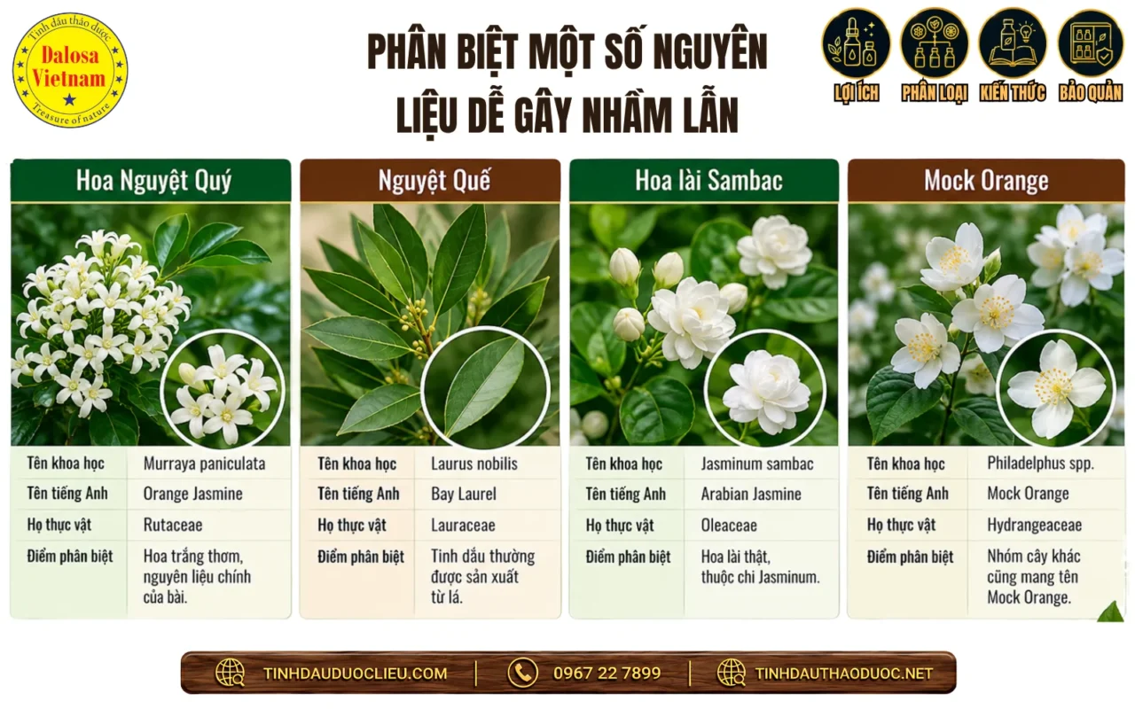 10 Tên Gọi Khác Của Tinh Dầu Hoa Nguyệt Quý 2 phan biet mot so nguyen lieu de gay nham lan
