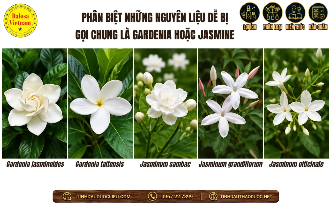 Tổng Hợp 12 Tên Gọi Khác Của Tinh Dầu Hoa Nhài Tây 2 phan biet nguyen lieu gardenia jasmine